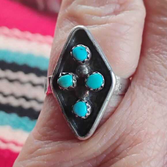 Vtg Zuni Snake Eye Turquoise Sterling Silver Ring Size 7 - Picture 2 of 8